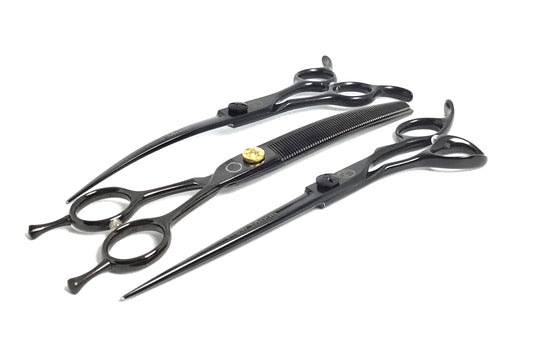 Total Lunar Eclipse 3pc w/ Curved Thinner Dog Grooming Scissor Set